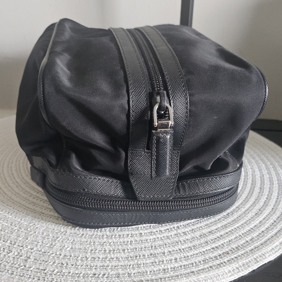 Prada Black Nylon Toiletry Bag with Logo Plaque - Picture 6 of 16